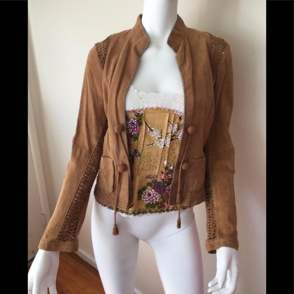 Gimo’s designer soft leather jacket w/ braiding